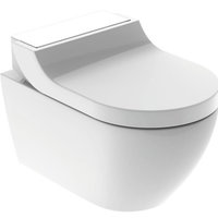 Set vas wc suspendat cu functie de bideu si capac soft close cu ornament din sticla alba, Geberit AquaClean Tuma Comfort, Geberit