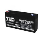 Acumulator 6V Stationar VRLA, Dimensiuni 133 x 34 x 59 mm, Baterie 6V 3.6Ah F1, TED Electric TED002891, TED Electric