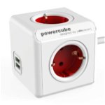 Priza 2xUSB Allocacoc Power Cube Extended Red