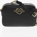 Moschino Love Faux Leather Crossbody Bag With Golden Details Black, Moschino