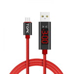 Cablu de incarcare si transfer date TOPK QC 3.0 Fast Charge MicroUSB cu display voltaj de 1m rosu