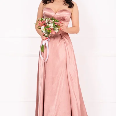 Rochie eleganta lunga Bianca roz din tafta, Chanttal