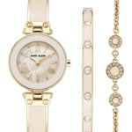 Ceasuri Femei AK Anne Klein Womens Crystal Bangle Watch Bracelet Set 34mm GOLD
