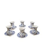 Set ceai ceramic lucrat manual, EHA, 6 pahare, Alb