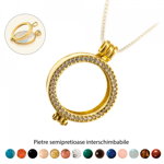 Pandantiv Magic Pendant - White Zirconia, placat cu aur, Secret Stone Collection, cu pietre semipretioase interschimbabile, Roxannes - Rebeca >M