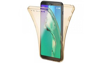 Husa Full TPU 360 fata + spate Samsung Galaxy A8 Plus (2018) Gold transparent