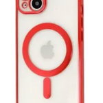 Husa Luxury tip MagSafe compatibila cu iPhone 13, Full protection, Margini colorate, Rosu