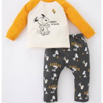 DeFacto, Pijama de bumbac cu imprimeu Snoopy, Portocaliu, Alb murdar, Gri inchis, 50-62 CM