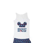 Pijama vara, Mickey Mouse, alb cu stelute, Disney