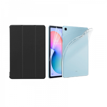 Set 3 in 1 husa carte husa silicon si folie protectie ecran pentru Samsung Galaxy Tab S6 Lite P610 /P615 10.4 inch negru, KRASSUS