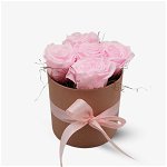 Cutie cu 5 trandafiri roz, criogenati pasionali, Floria