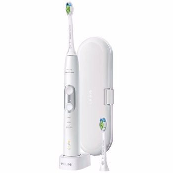Periuta de dinti Philips Sonicare Protective Clean HX6877/29 cu senzor presiune, 3 moduri, 3 intensitati, 2 capete, toc de transport, 1 incarcator, Alb/Argintiu