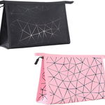 Set de 2 genti de voiaj pentru cosmetice MZSM, negru/roz, piele artificiala, 27 x 8 x 18 cm