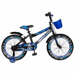 Bicicleta baieti RICH BABY R18WTA roata 18 inch roti ajutatoare cu LED cosulet 5-7 ani negru-verde