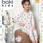 Pijama fete cu model imprimat, Baki, alb/rosu, 