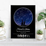 Tablou personalizat cu harta stelelor, model cu luna, 20 x 30 cm, Multe Margele