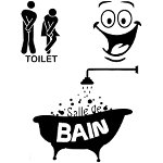 Set 3 stickere pentru toaleta si baie, Flyme, PVC, Negru