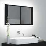 Dulap baie cu oglinda, 80 x 12 x 45 cm, iluminare LED, negru