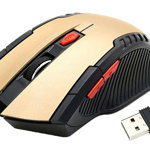 Mouse optic wireless, rezolutie 800/1600 DPI, intrare USB, ergonomic, functie standby, 11,5 x 7,5 x 3,5cm, auriu/negru, Pro Cart