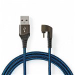 cablu usb 2.0 a tata - usb-c, conector gaming 180°, 2m, negru/albastru, nedis, NEDIS