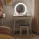 SEA156 - Set Masa alba toaleta cosmetica machiaj oglinda masuta vanity, scaunel, taburet tapitat