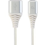 GEMBIRD CC-USB2B-AMLM-2M-BW2 Gembird Premium cotton braided 8-pin charging and data cable, 2m, silver/white, Gembird