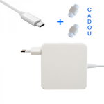Incarcator adaptor 96W pentru Macbook cablu Type-C/ USB-C de alimentare 2 m + 2 protectii de cablu cadou alb, krasscom