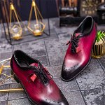 Pantofi eleganți de bărbați, din piele naturala, Vișiniu patinat Brogue - P1525, 