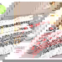 Pachet Promotional, Lenjerie Pat 2 Persoane, 6 Piese, Bumbac Finet, Rosu/Alb, Traditional, C11548, 