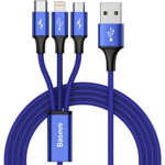 Cablu de date Baseus CAMLT-SU13, Rapid 3 in 1, USB - MicroUSB/Lightning/Type-C, 1.2m (Albastru)