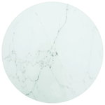 Blat masă, alb, Ø30x0,8 cm, sticlă securizată, design marmură