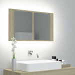 Dulap baie cu oglinda, 80 x 12 x 45 cm, iluminare LED, stejar sonoma