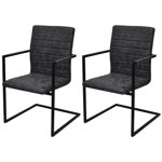 Set scaune de bucatarie consola vidaXL, 2 buc., negru, piele ecologica, 53 x 61 x 88,2 cm, 17.5 kg