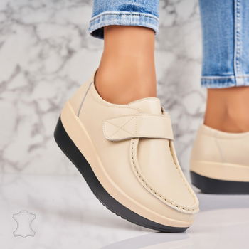 Mocasini dama Piele Naturala Bej Saya A4529, Botinelli