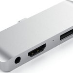 Hub tableta Satechi Aluminium Type-C Mobile Pro Hub, HDMI/Jack 3mm/USB-A/USB-C, Silver, Satechi