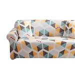 Husa elastica universala pentru canapea si pat, cu 2 fete de perna, crem cu figuri geometrice,190 x 230 cm, oem
