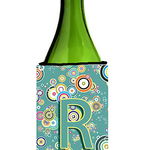 Caroline`s Treasures Litera R Circle Circle Teal alfabetul inițial de vin sticla de băuturi izolator Hugg Wine Bottle, 