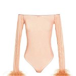 OSEREE OSÉREE Feather transparent mesh bodysuit Pink, OSEREE