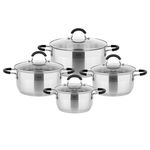 Set De 4 Oale Din Inox Cu Capac Din Stcila, Capacitate 1.25/2/2.5/4 Litri, Gradatie Pe Interior, Fund Multistrat, Utilizare Universala, Argintiu, KlaussTech