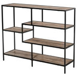 HOMCOM Raft Biblioteca din Lemn Culoare Stejar cu 5 Rafturi, Sistem Controlul Stabilitatii, Cadru din Metal Negru 120x32x95cm | Aosom Romania, HOMCOM