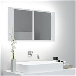 Dulap baie cu oglinda, 80 x 12 x 45 cm, iluminare LED, alb