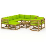 Set mobilier de grădină, 10 piese, cu perne verde aprins