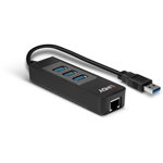Hub USB 3 porturi, USB 3.0 + Gigabit Ethernet, Negru, LINDY
