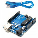 Arduino UNO R3 (ATmega328p) - Placa de Dezvoltare Compatibila cu Arduino IDE + Cablu USB, 