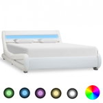 Cadru de pat cu LED, alb, 140 x 200 cm, piele artificială, Casa Practica