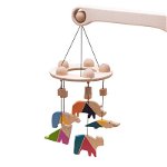 Carusel Montessori din lemn cu 5 animale safari colorate, Mobbli, Mobbli