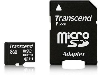 Card memorie Transcend Micro SDHC, 8GB, Clasa 10, UHS-I cu adaptor SD