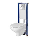 Set rezervor WC cu cadru B596 Cersanit Tech Line Base si clapeta Circle crom plus vas WC Delfi cu capac alb, Cersanit