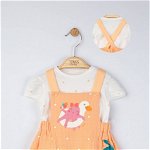 Set rochita din muselina cu tricou cu bulinute pentru fetite, tongs baby (marime: 3-6 luni, culoare: somon), BabyJem