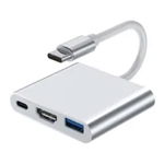 Adaptor multifunctional 4 in 1 USB-C la HDMI Techstar® DJ4IN1, HDMI 4K, VGA 1080P, 1 x USB 3.0, PD Port, Argintiu